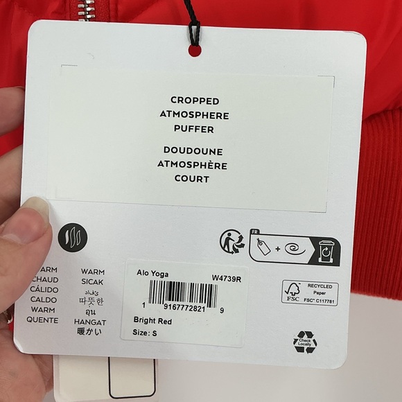 Alo yoga cropped atmosphere puffer coat new bright red size small - Picture 8 of 11